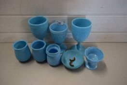 MIXED LOT TURQUOISE PRESSED GLASS GOBLETS AND OTHER ITEMS