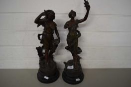 PAIR OF EARLY 20TH CENTURY FRENCH SPELTER FIGURES (A/F)