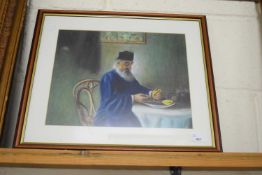STUDY OF A SEATED FIGURE, POSSIBLY A RABBI, UNSIGNED, F/G, 48CM WIDE