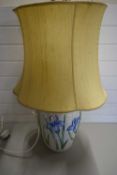 LARGE CERAMIC TABLE LAMP DECORATED WITH IRIS FLOWERS