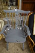FRENCH GREY PAINTED STICK BACK CARVER CHAIR