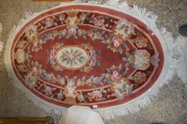 CHINESE WOOL FLOOR RUG, OVAL, DECORATED WITH FLOWERS, 160CM WIDE