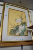 ORIENTAL FLORAL PRINT, INSCRIBED AND SIGNED, 12 X 17INS
