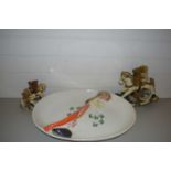 LARGE SEAFOOD PLATTER TOGETHER WITH THREE RESIN ROCKING HORSES