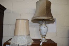 MODERN CONTINENTAL PORCELAIN TABLE LAMP AND THREE SHADES