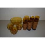 VARIOUS AMBER GLASS TUMBLERS AND BOWLS