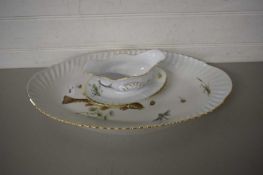 RICHARD GINORI, OVAL FISH DECORATED PLATTER AND FURTHER SAUCE BOAT AND SMALL DISH (3)