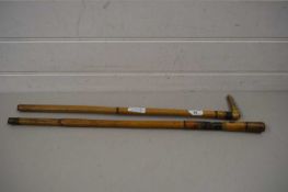 SMALL FAR EASTERN BAMBOO CASED SWORD STICK TOGETHER WITH A FURTHER BAMBOO RIDING CROP
