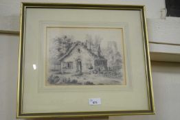 19TH CENTURY SCHOOL, PENCIL STUDY OF A THATCHED COTTAGE, F/G