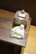 HARDSTONE MODEL BUDDHA, TOGETHER WITH A SMALL CLOISONNE BOX