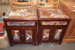 PAIR OF MODERN ORIENTAL PAINTED BEDSIDE CABINETS