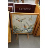 FIRESCREEN WITH TAPESTRY PANEL INSET WITH DUCKS