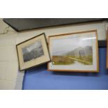 D SHERRIN, TWO STUDIES, MOORLAND LANDSCAPES, TOGETHER WITH A FRAMED ENGRAVING, 'BRIGHTLING