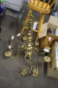 20TH CENTURY BRASS EIGHT-BRANCH CHANDELIER WITH DOUBLE EAGLE HEAD DECORATION