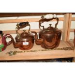 TWO COPPER KETTLES AND A BRASS TOASTING IRON