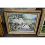 R DOBSON, STUDY OF TWO SWANS, OIL ON CANVAS, FRAMED