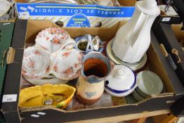 BOX OF MIXED HOUSEHOLD CHINA WARES TO INCLUDE HORS D'OEUVRES DISH
