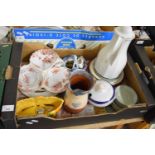 BOX OF MIXED HOUSEHOLD CHINA WARES TO INCLUDE HORS D'OEUVRES DISH