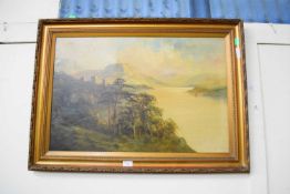 PAIR OF 19TH CENTURY STUDIES, SCOTTISH LOCH AND UPLAND SCENE WITH RIVER, OIL ON CANVAS, GILT