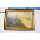 PAIR OF 19TH CENTURY STUDIES, SCOTTISH LOCH AND UPLAND SCENE WITH RIVER, OIL ON CANVAS, GILT