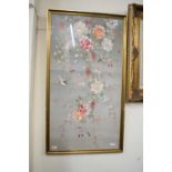 An early Japanese 20th century embroidered floral mural, 44 x 24ins