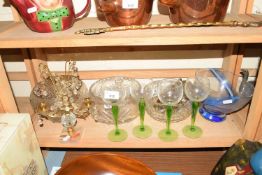 MIXED LOT VARIOUS GLASS BOWLS, HOCK GLASSES AND A GLASS CANDELABRA ETC