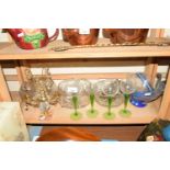 MIXED LOT VARIOUS GLASS BOWLS, HOCK GLASSES AND A GLASS CANDELABRA ETC