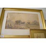 LATE 19TH/EARLY 20TH CENTURY BRITISH SCHOOL WATERCOLOUR STUDY OF A COACH AND HORSES, INDISTINCTLY