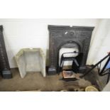 VICTORIAN CAST IRON FIRE SURROUND WITH INSET GRILLE AND CONCRETE BACKING