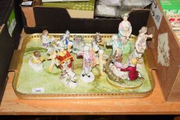 MIXED LOT VARIOUS CONTINENTAL FIGURINES, SPILL VASES ETC