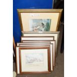 MIXED LOT OF PICTURES TO INCLUDE A WATERCOLOUR STUDY OF NAVAL FRIGATES