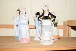 FIVE VARIOUS LUSTRE FINISH FIGURINES TO INCLUDE LLADRO STYLE