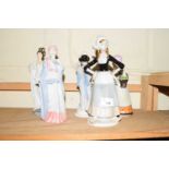 FIVE VARIOUS LUSTRE FINISH FIGURINES TO INCLUDE LLADRO STYLE