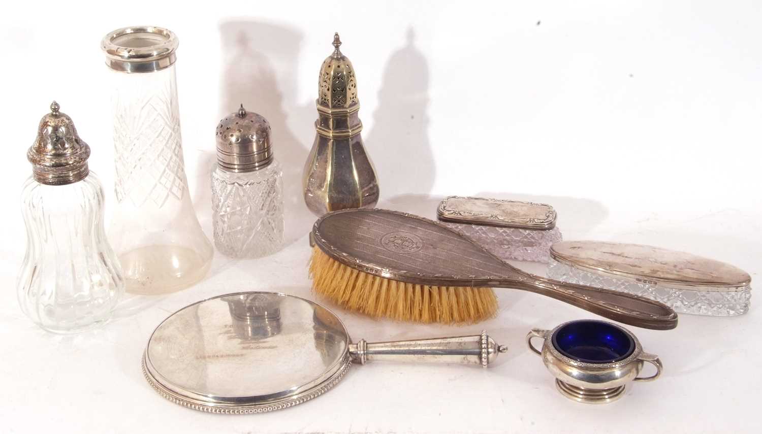 Mixed Lot: good quality Portuguese white metal encased dressing table hand mirror bearing an - Image 2 of 2