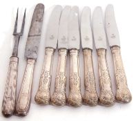 Mixed Lot: six Victorian silver handled table knives, Kings pattern, together with a pair of