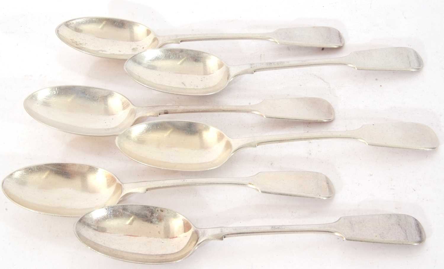Set of six silver Fiddle pattern dessert spoons, London 1894, Spink & Son, 293gms - Image 2 of 5