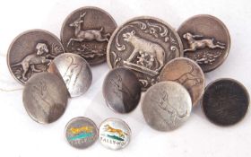 Mixed Lot of buttons to include two enamel fox examples, stamped 'silver', five white metal