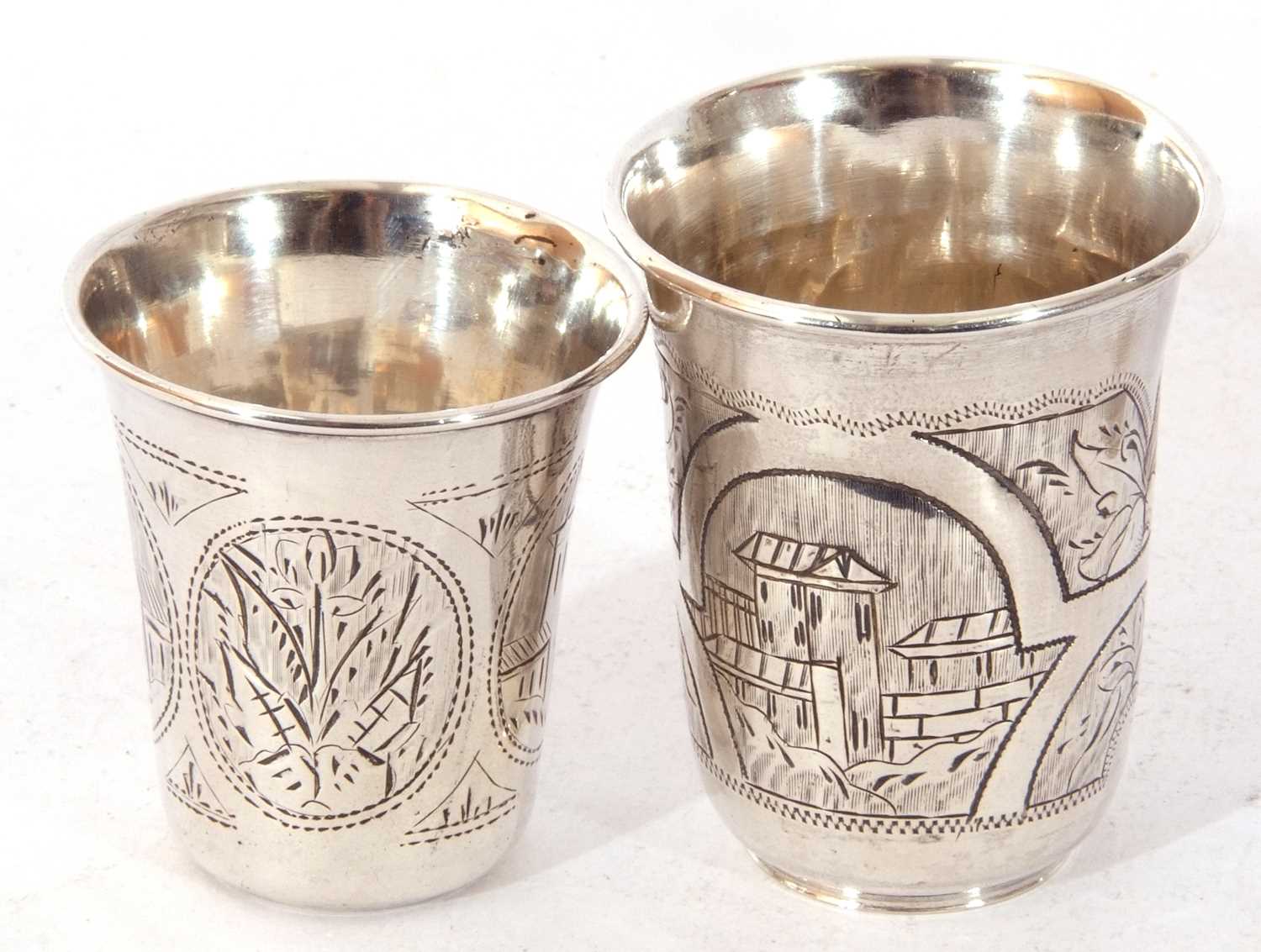 Mixed Lot: two Russian silver vodka cups, fully marked and dated 1875 and 1893, together with a - Image 3 of 5