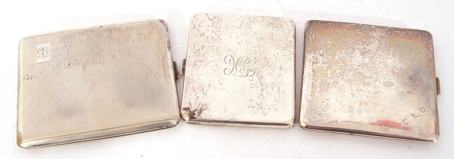 Mixed Lot: three silver cigarette cases, each engraved with initials, Birmingham 1924, 1933 and - Image 3 of 4