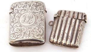 Mixed Lot: silver vesta, overall chased and engraved design, one side with a circular cartouche with