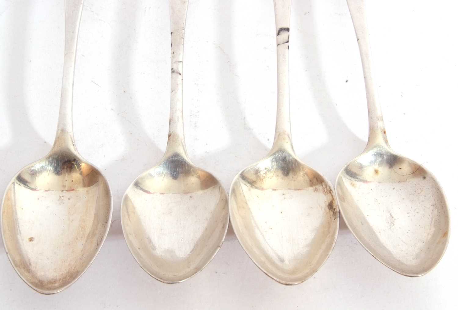Set of four Georgian Old English table spoons engraved with family monogram, London 1802, maker's - Image 4 of 7