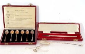 Mixed Lot: Cased 17th century style replica two-prong fork, Sheffield 1973, by Francis Howard Ltd,