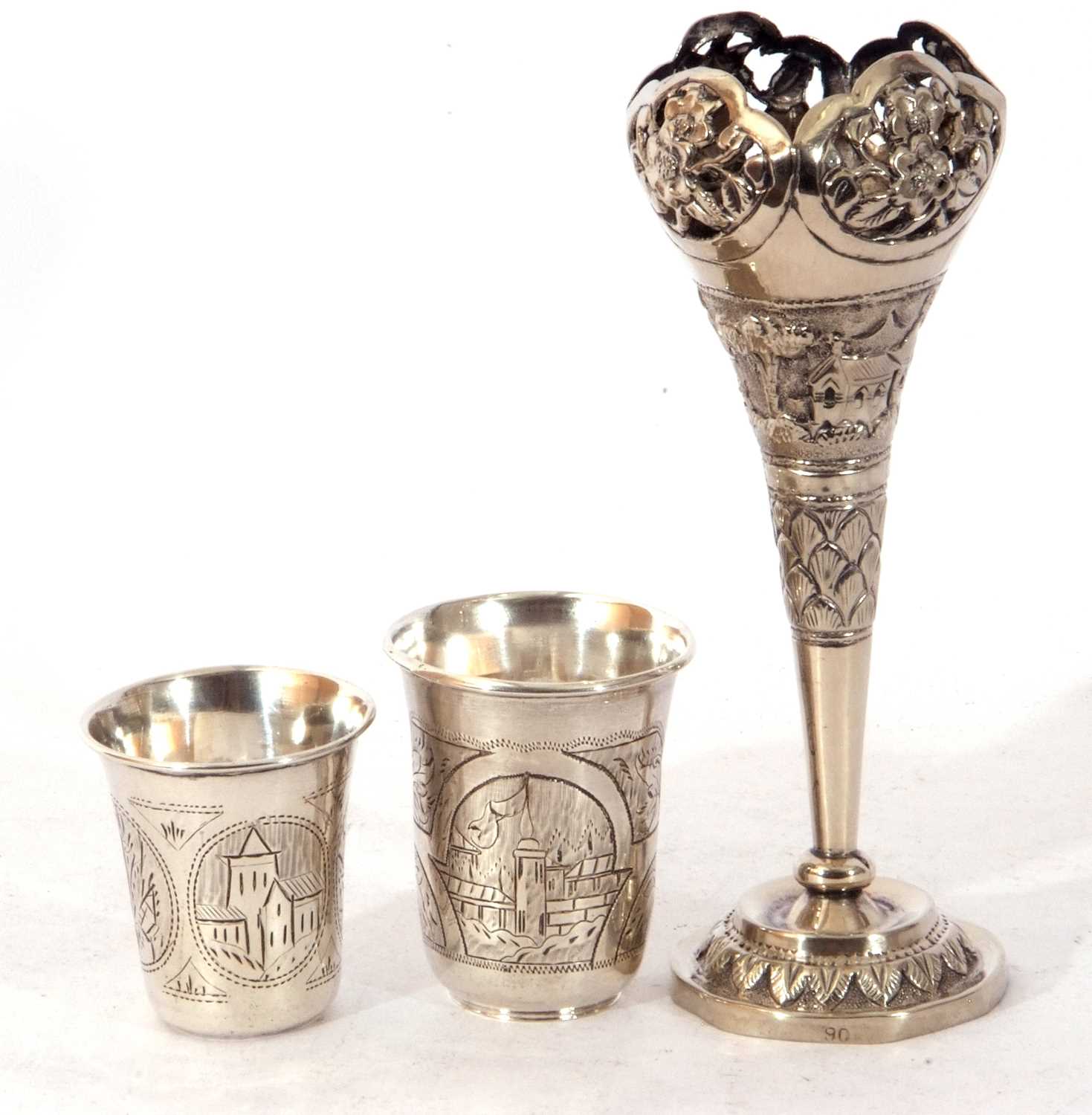 Mixed Lot: two Russian silver vodka cups, fully marked and dated 1875 and 1893, together with a - Image 2 of 5
