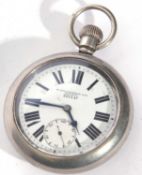 First quarter of the 20th century nickel cased pocket watch with button wind, having blued steel