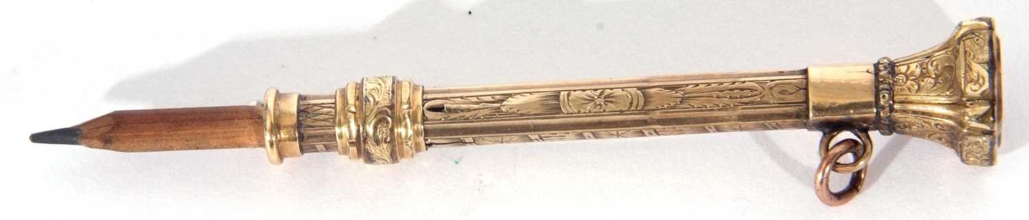 Mixed Lot:: Three gold plated small propelling pencils, the first of plain cylindrical form, stamped - Image 4 of 7