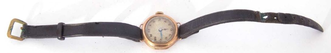 Ladies first quarter of 20th century hallmarked 9ct gold cased wrist watch, unnamed, blued steel