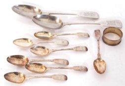 Mixed Lot: pair of Victorian Fiddle pattern serving spoons, London 1892, Aldwinckle & Slater,