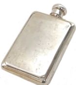 Modern silver hip flask of plain polished rectangular form with screw on lid, 10 x 6cm overall,