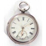 Gents last quarter of 19th century hallmarked silver cased pocket watch with key wind, having gold