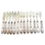 Mixed Lot: twelve Continental fish eaters, the ornate floral decorated handles stamped '800', (seven